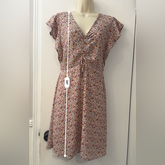 Monteau Los Angeles Floral Ruched Shortsleeve Ruffled Flowy Multicolored Size M - Picture 7 of 12